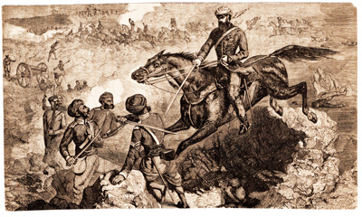 antique battle scene engraving